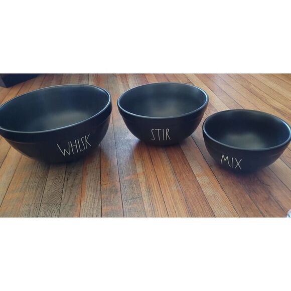 Rae Dunn Mixing Bowls Whisk Stir Mix Black Artisan Collection #213 Dimple 3/3 - Picture 2 of 6